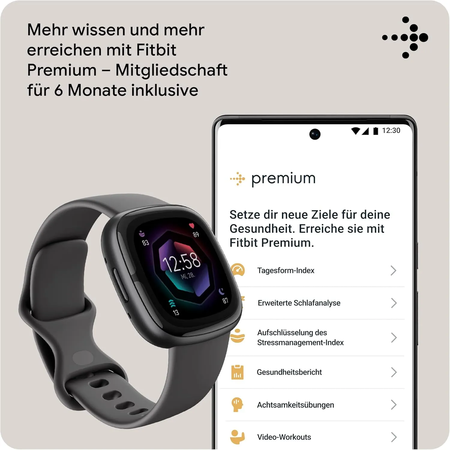 Fitbit Sense 2 Advanced Health and Fitness Smartwatch with Tools to Manage Stress and Sleep, ECG App, SpO2, 24/7 Heart Rate and GPS, Shadow Grey/Graphite, One Size (S & L Bands Included)