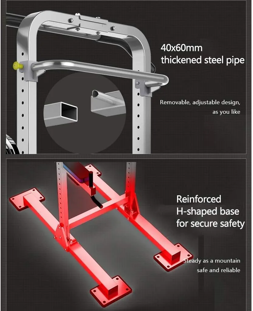 Fitness Pull-up Device Home Horizontal Bar Multi-Function Squat Rack Parallel Bars Weightlift Barbell Rack Equipment Loading Weight 300kg ，Grey-71x126x225cm