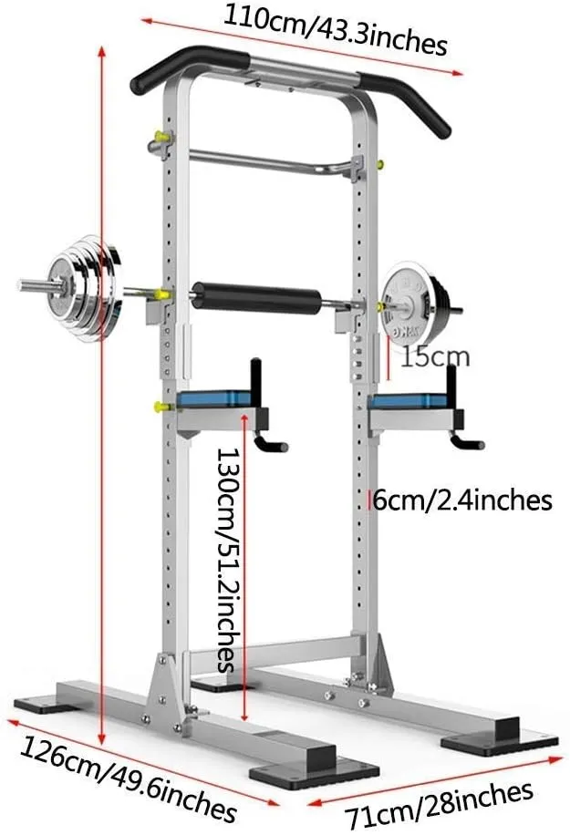 Fitness Pull-up Device Home Horizontal Bar Multi-Function Squat Rack Parallel Bars Weightlift Barbell Rack Equipment Loading Weight 300kg ，Grey-71x126x225cm