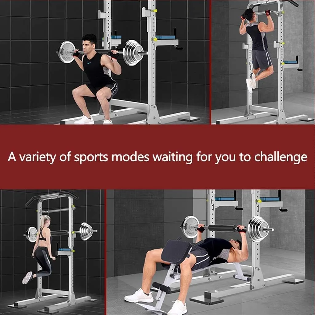 Fitness Pull-up Device Home Horizontal Bar Multi-Function Squat Rack Parallel Bars Weightlift Barbell Rack Equipment Loading Weight 300kg ，Grey-71x126x225cm