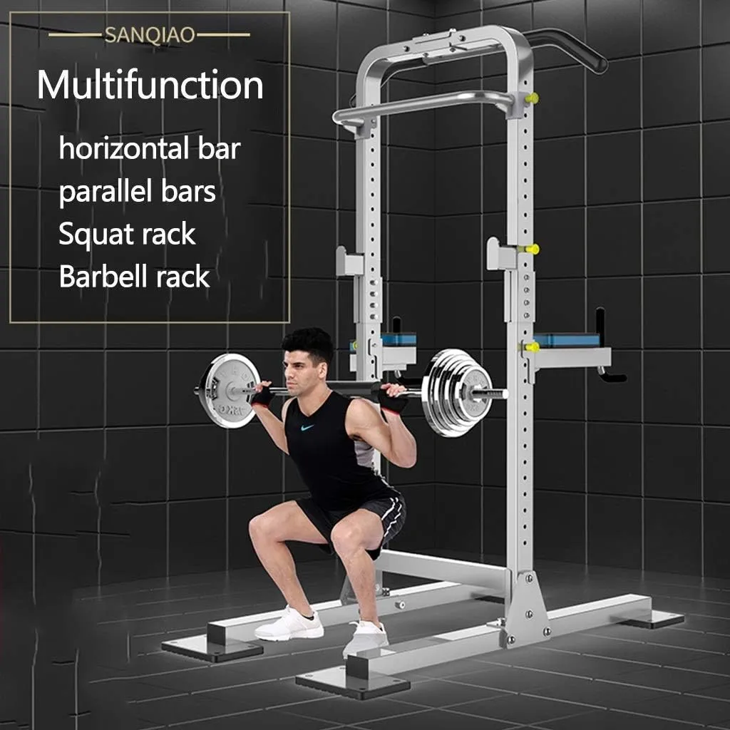Fitness Pull-up Device Home Horizontal Bar Multi-Function Squat Rack Parallel Bars Weightlift Barbell Rack Equipment Loading Weight 300kg ，Grey-71x126x225cm