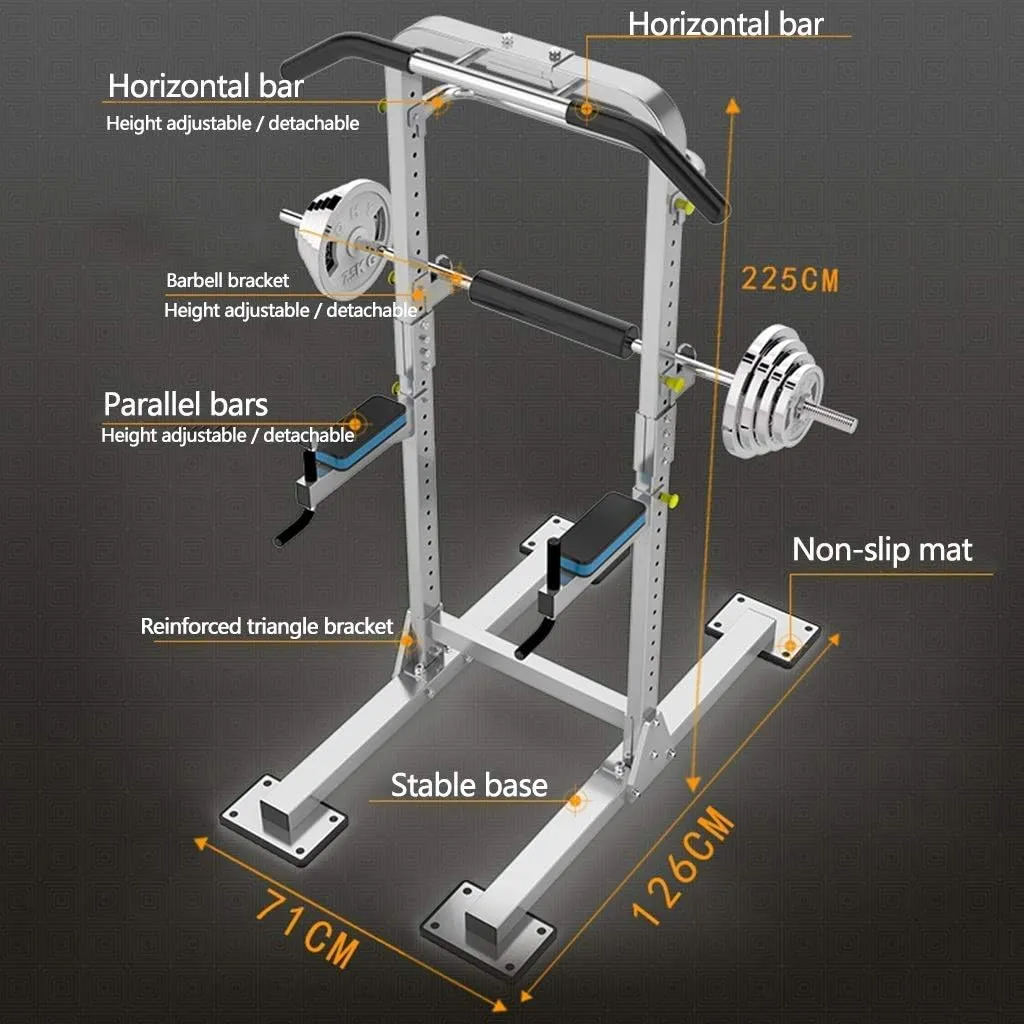 Fitness Pull-up Device Home Horizontal Bar Multi-Function Squat Rack Parallel Bars Weightlift Barbell Rack Equipment Loading Weight 300kg ，Grey-71x126x225cm