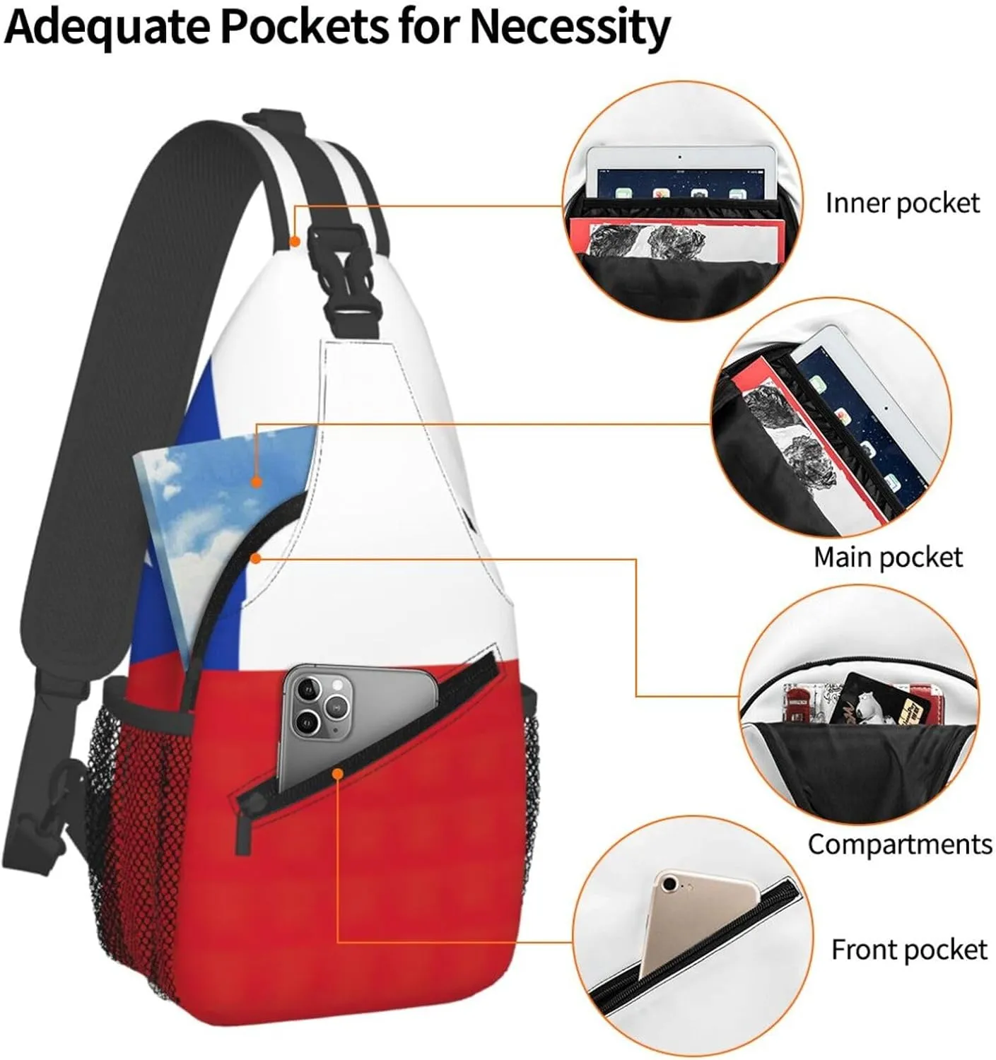 Flag Of Chile Print Lightweight Sling Small Shoulder Bag - Chic Cross Chest Bag With Adjustable Strap