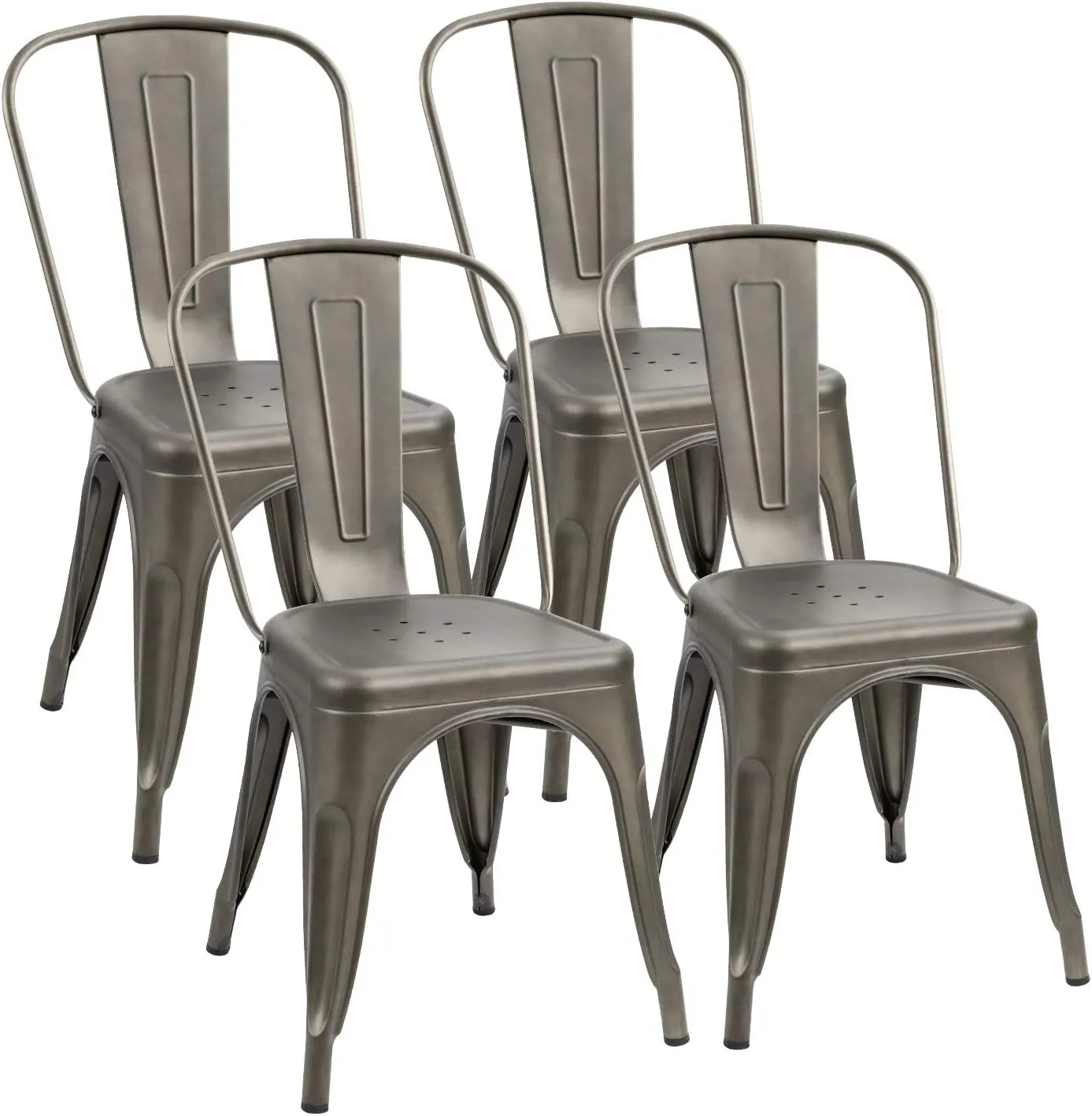 Flamaker Metal Dining Chairs - Stackable Kitchen & Restaurant Side Chairs, Set of 4 (Gun Metal)