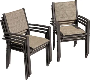 Flamaker Patio Chairs Textilene Outdoor Chairs Set of 6 Stackable Dining Chair for Backyard, Deck (Brown)