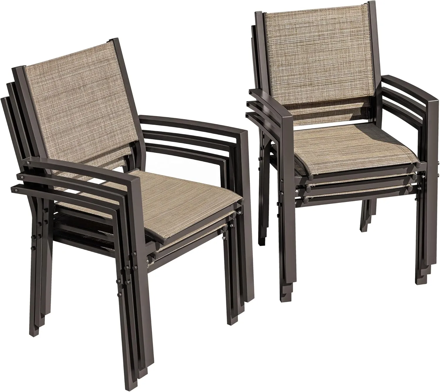 Flamaker Patio Chairs Textilene Outdoor Chairs Set of 6 Stackable Dining Chair for Backyard, Deck (Brown)