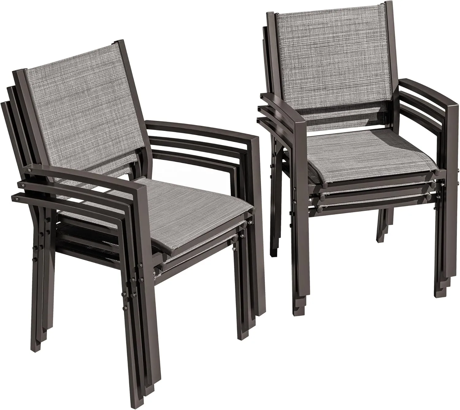 Flamaker Patio Chairs Textilene Outdoor Chairs Set of 6 Stackable Dining Chair for Backyard, Deck (Grey)