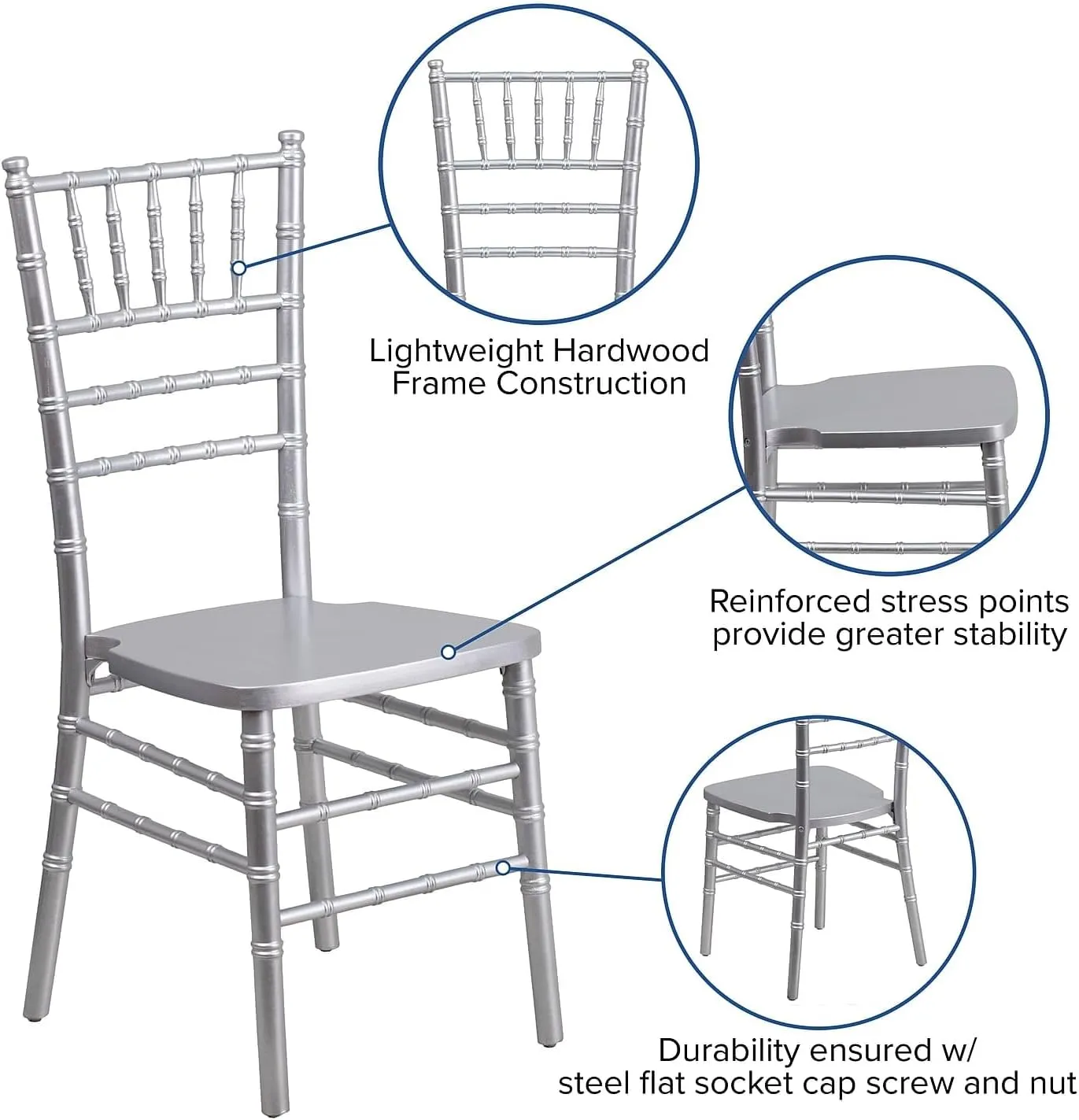 Flash Furniture 2 Pack HERCULES Series Silver Wood Chiavari Chair