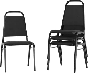 Flash Furniture 4 Pack Hercules Series Trapezoidal Back Stacking Banquet Chair in Black Fabric - Black Frame