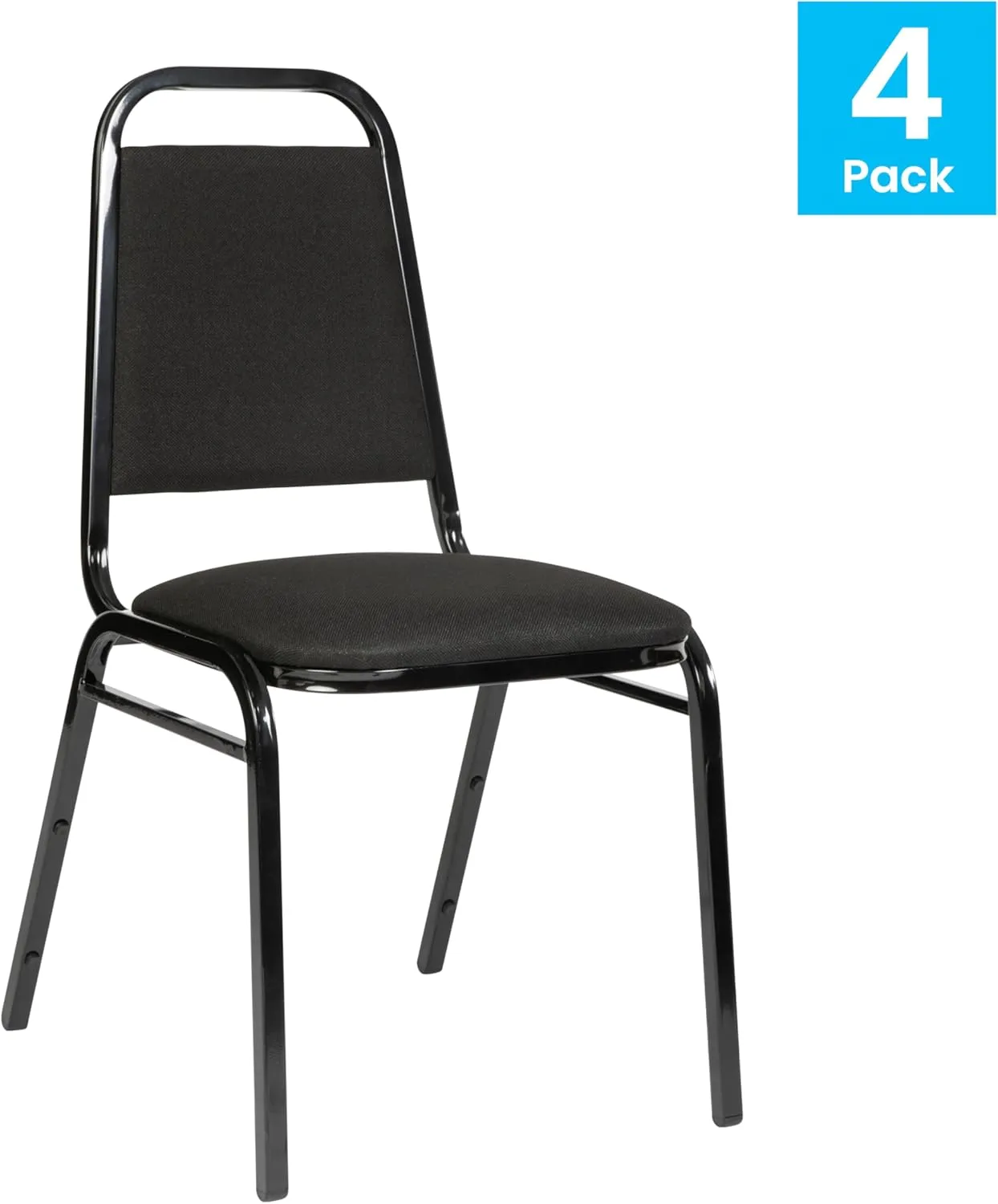 Flash Furniture 4 Pack Hercules Series Trapezoidal Back Stacking Banquet Chair in Black Fabric - Black Frame