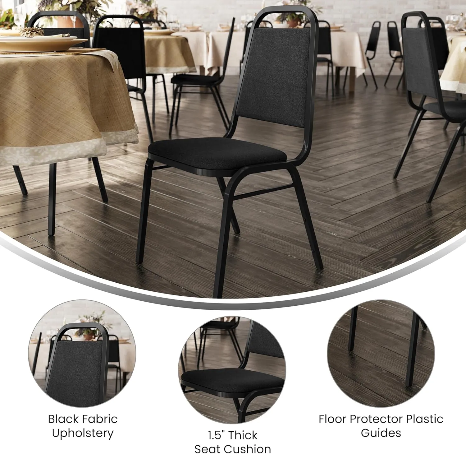 Flash Furniture 4 Pack Hercules Series Trapezoidal Back Stacking Banquet Chair in Black Fabric - Black Frame