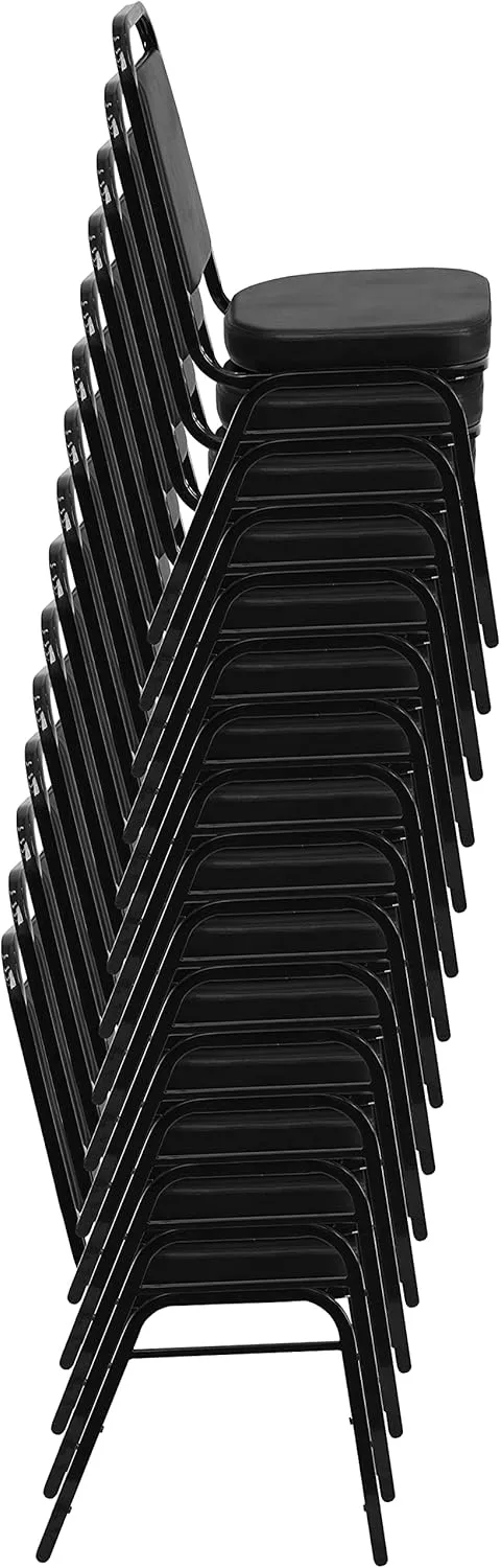 Flash Furniture 4 Pack Hercules Series Trapezoidal Back Stacking Banquet Chair, Set of 4, Black Vinyl/Black Frame