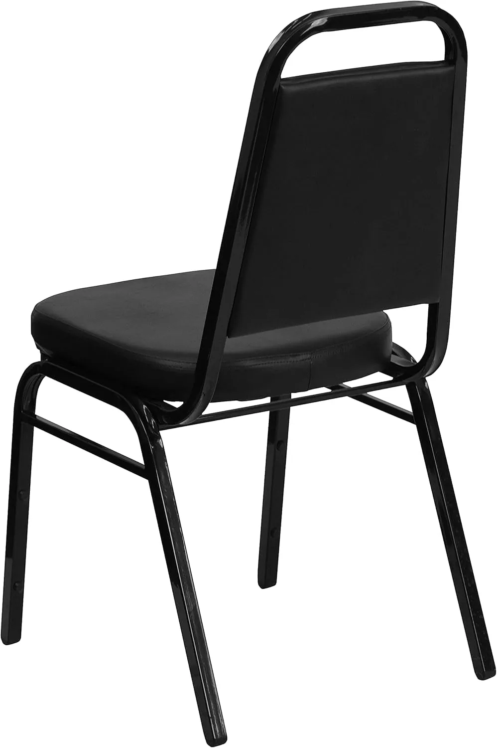 Flash Furniture 4 Pack Hercules Series Trapezoidal Back Stacking Banquet Chair, Set of 4, Black Vinyl/Black Frame