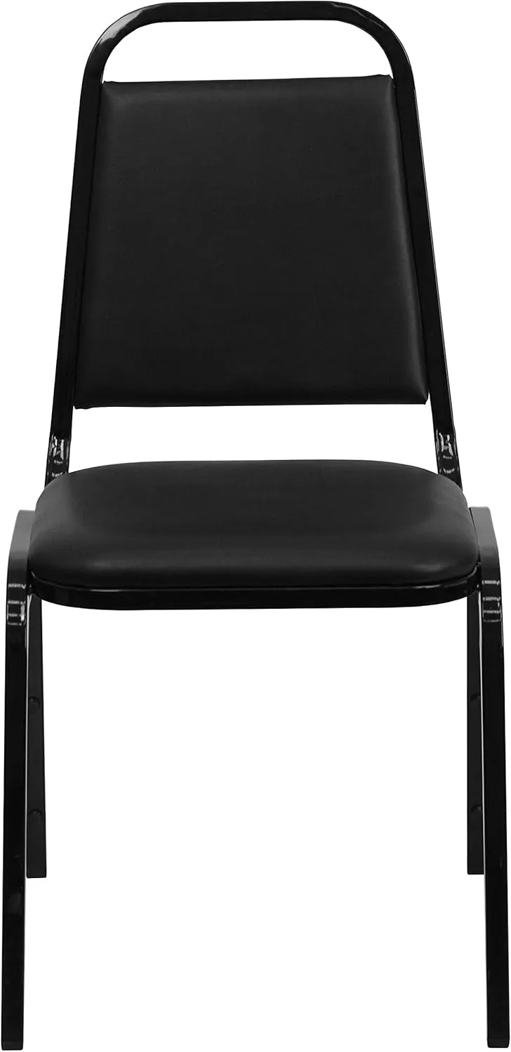 Flash Furniture 4 Pack Hercules Series Trapezoidal Back Stacking Banquet Chair, Set of 4, Black Vinyl/Black Frame