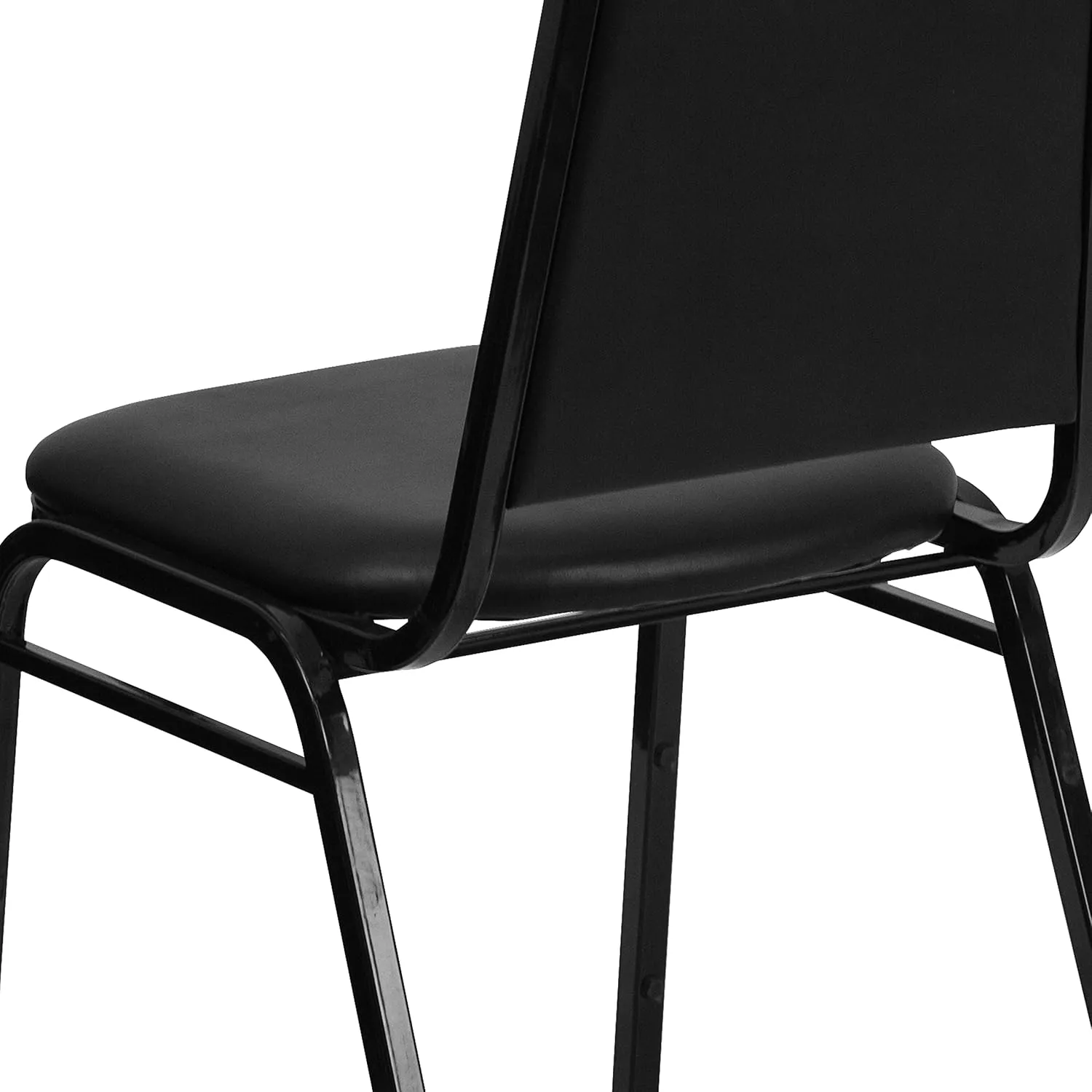 Flash Furniture 4 Pack Hercules Series Trapezoidal Back Stacking Banquet Chair, Set of 4, Black Vinyl/Black Frame
