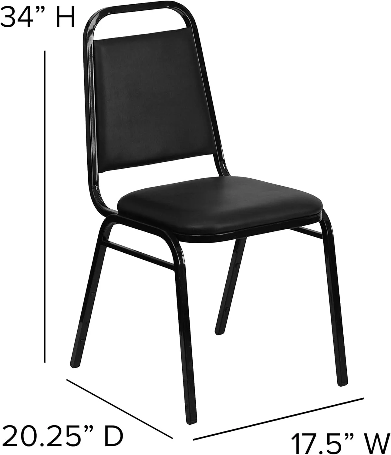 Flash Furniture 4 Pack Hercules Series Trapezoidal Back Stacking Banquet Chair, Set of 4, Black Vinyl/Black Frame