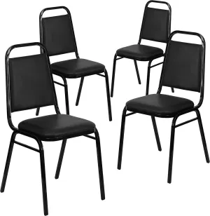 Flash Furniture 4 Pack Hercules Series Trapezoidal Back Stacking Banquet Chair, Set of 4, Black Vinyl/Black Frame