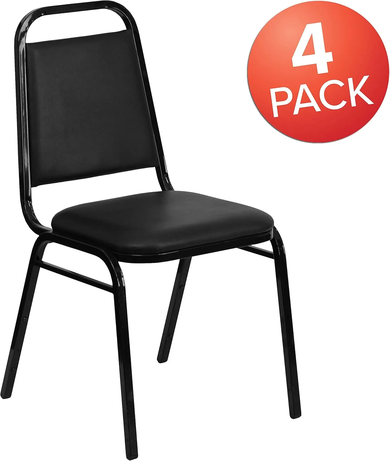 Flash Furniture 4 Pack Hercules Series Trapezoidal Back Stacking Banquet Chair, Set of 4, Black Vinyl/Black Frame