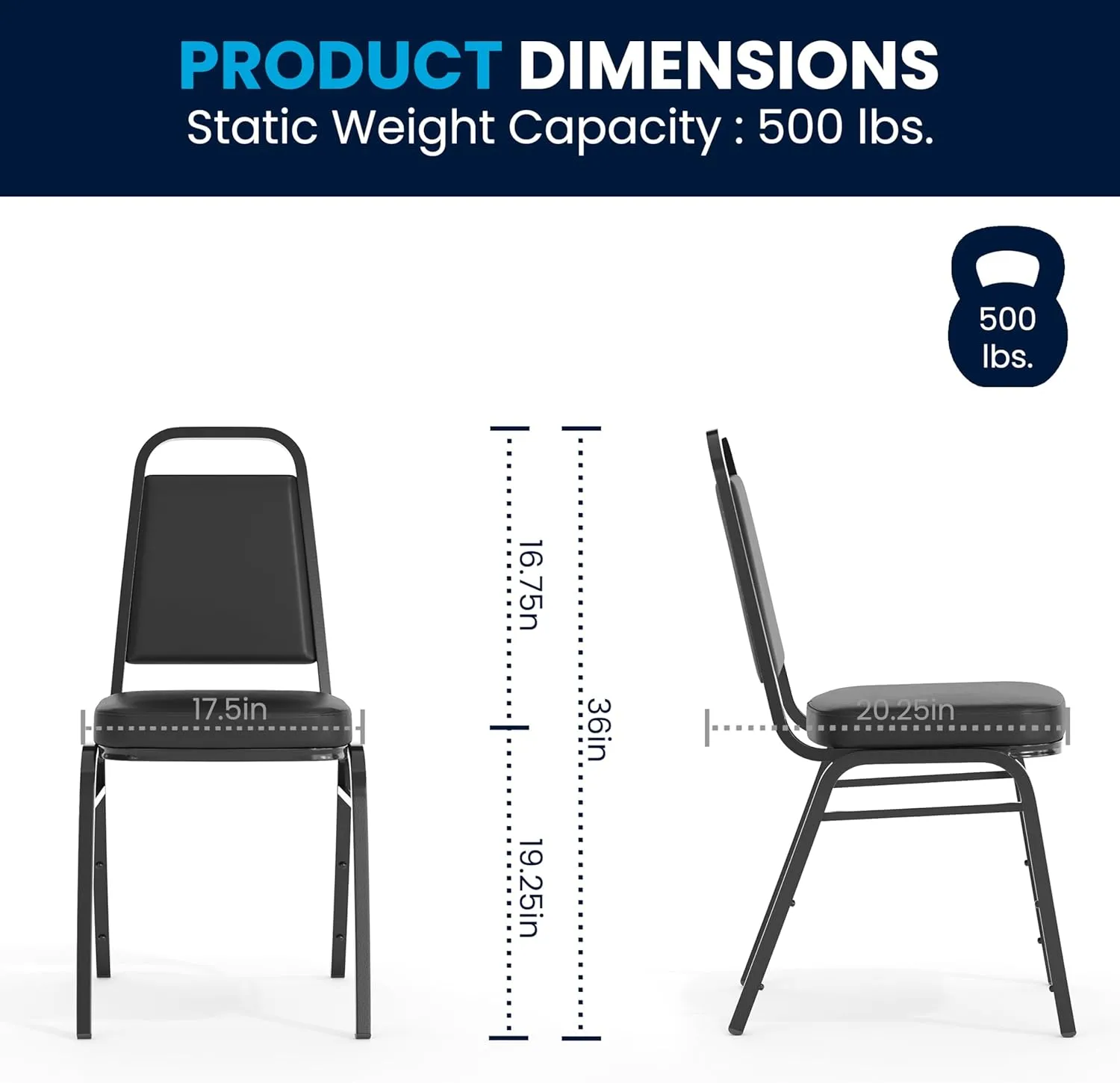 Flash Furniture 4 Pack Hercules Series Trapezoidal Back Stacking Banquet Chair, Set of 4, Black Vinyl/Black Frame