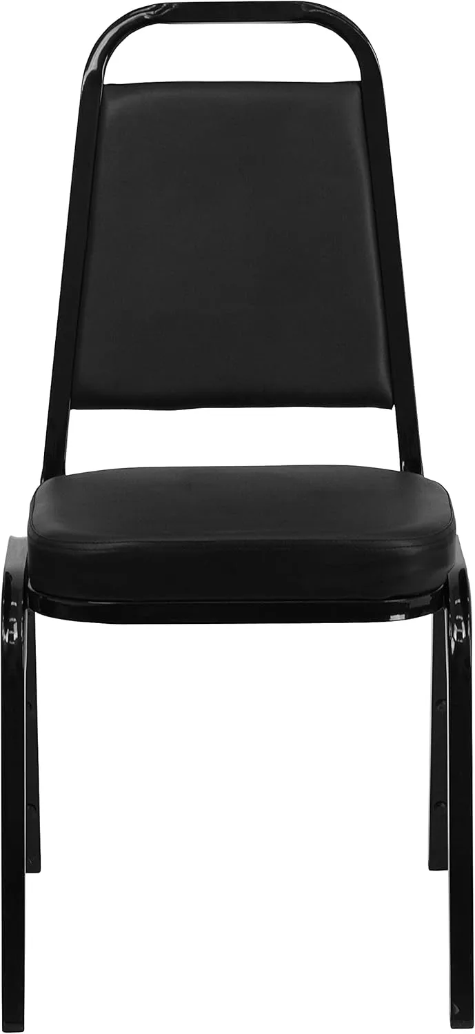 Flash Furniture 4 Pack Hercules Series Trapezoidal Back Stacking Banquet Chair, Set of 4, Black Vinyl/Black Frame
