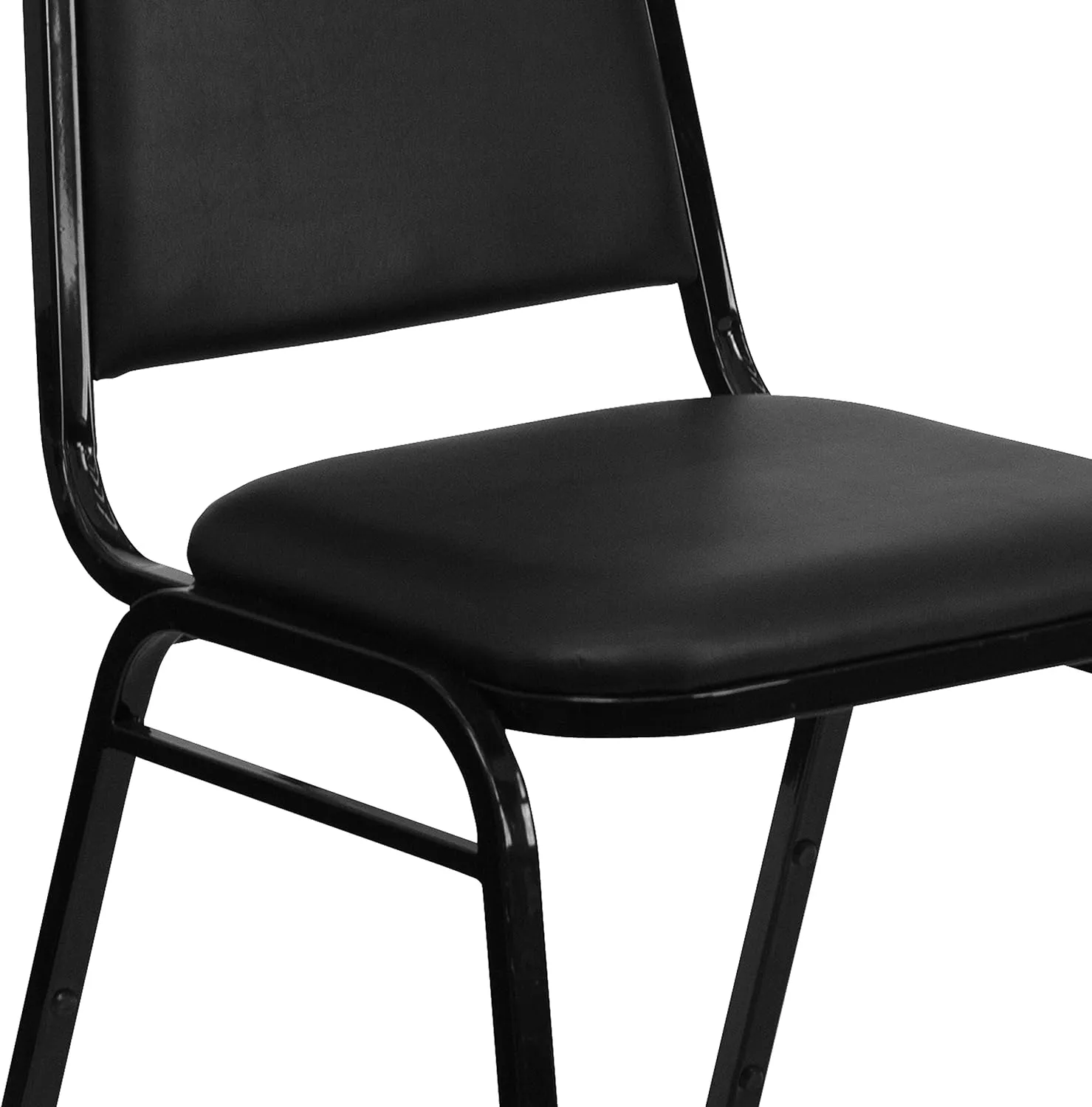 Flash Furniture 4 Pack Hercules Series Trapezoidal Back Stacking Banquet Chair, Set of 4, Black Vinyl/Black Frame