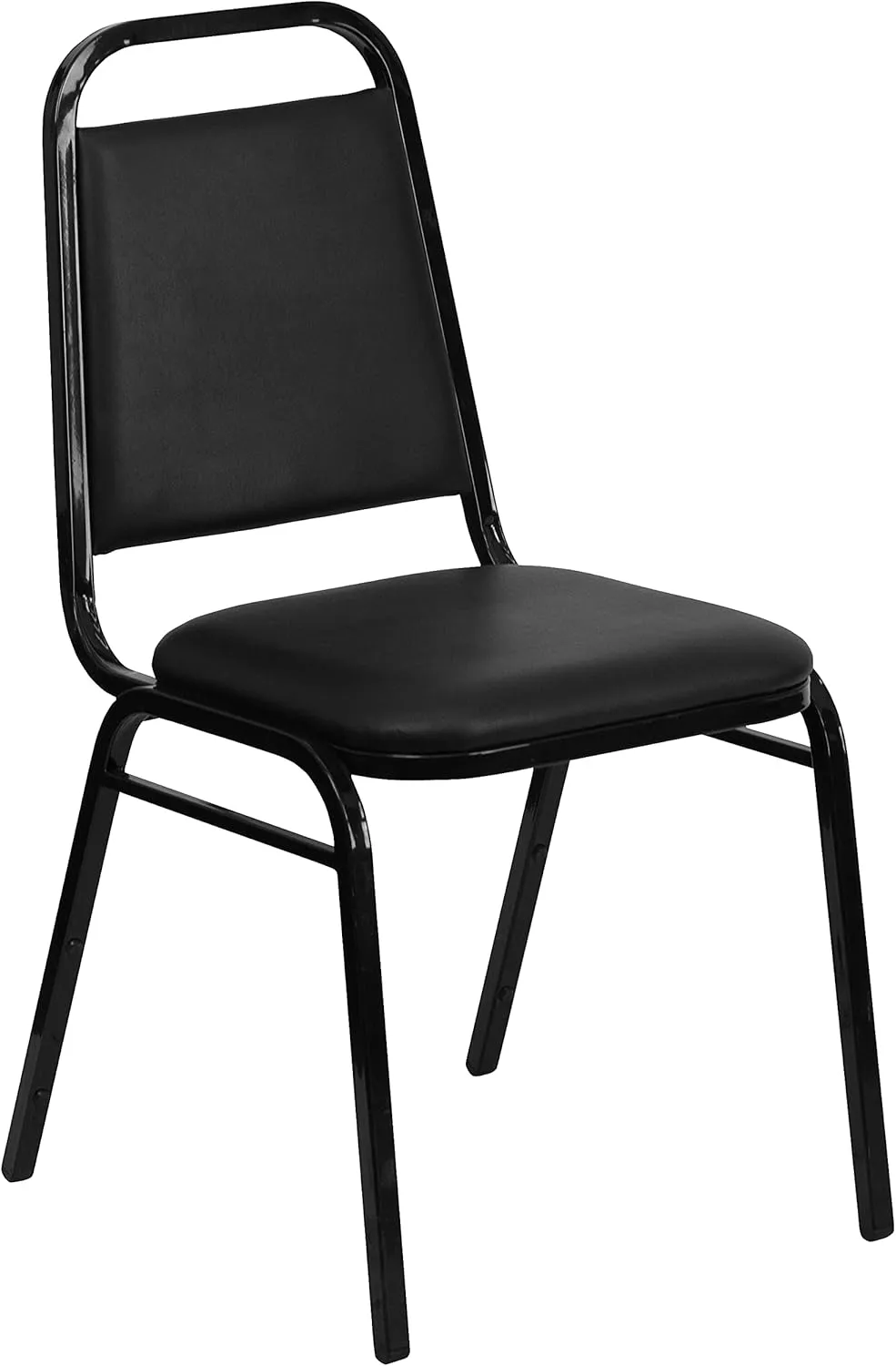 Flash Furniture 4 Pack Hercules Series Trapezoidal Back Stacking Banquet Chair, Set of 4, Black Vinyl/Black Frame
