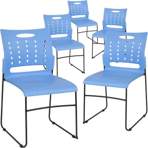 Flash Furniture 5 Pack HERCULES Series 881 lb. Capacity Blue Sled Base Stack Chair with Air-Vent Back