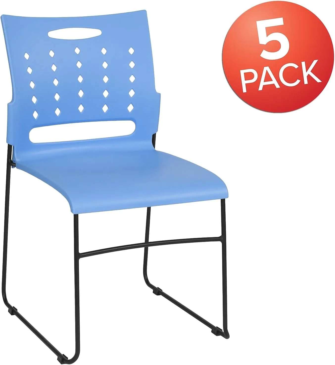 Flash Furniture 5 Pack HERCULES Series 881 lb. Capacity Blue Sled Base Stack Chair with Air-Vent Back