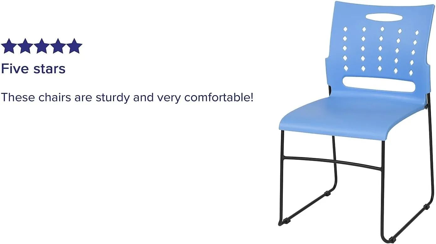 Flash Furniture 5 Pack HERCULES Series 881 lb. Capacity Blue Sled Base Stack Chair with Air-Vent Back