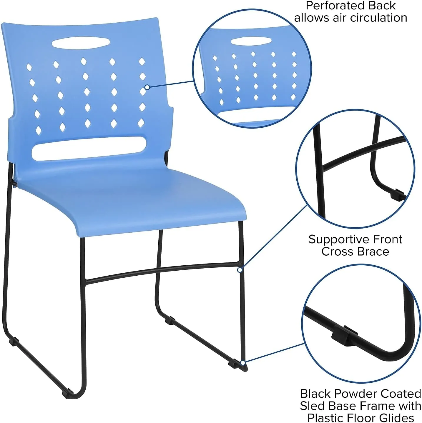 Flash Furniture 5 Pack HERCULES Series 881 lb. Capacity Blue Sled Base Stack Chair with Air-Vent Back