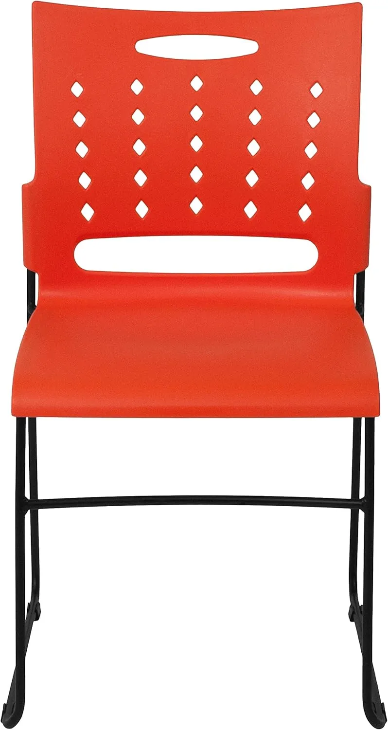 Flash Furniture 5 Pack HERCULES Series 881 lb. Capacity Orange Sled Base Stack Chair with Air-Vent Back