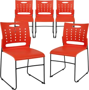 Flash Furniture 5 Pack HERCULES Series 881 lb. Capacity Orange Sled Base Stack Chair with Air-Vent Back