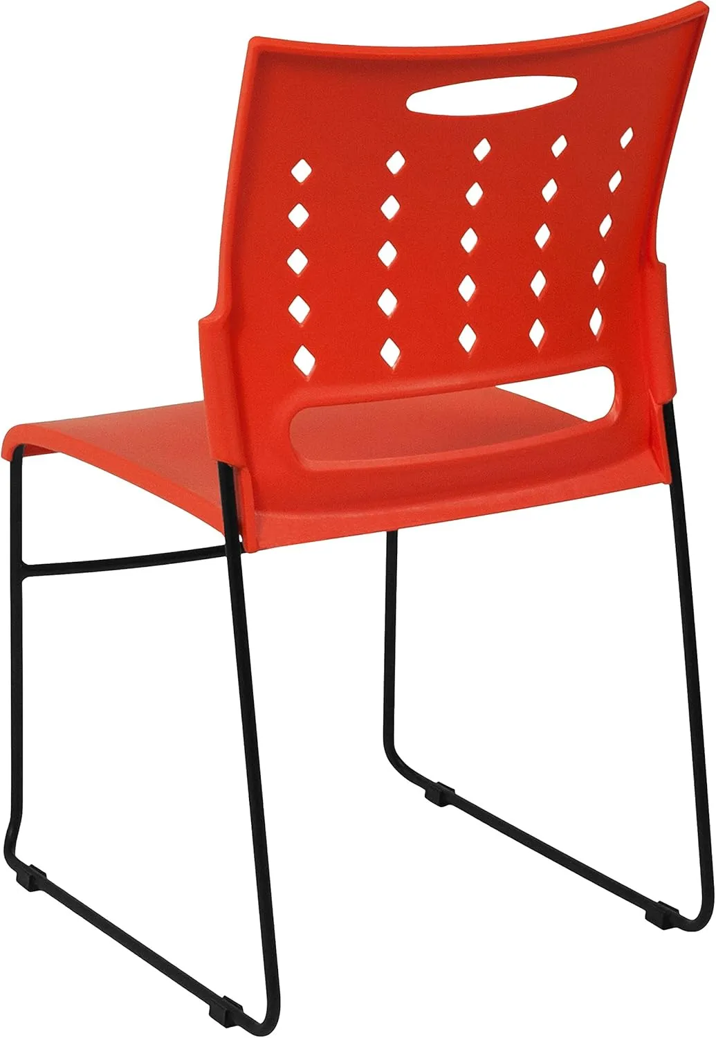 Flash Furniture 5 Pack HERCULES Series 881 lb. Capacity Orange Sled Base Stack Chair with Air-Vent Back