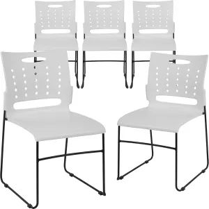 Flash Furniture 5 Pack HERCULES Series 881 lb. Capacity White Sled Base Stack Chair with Air-Vent Back