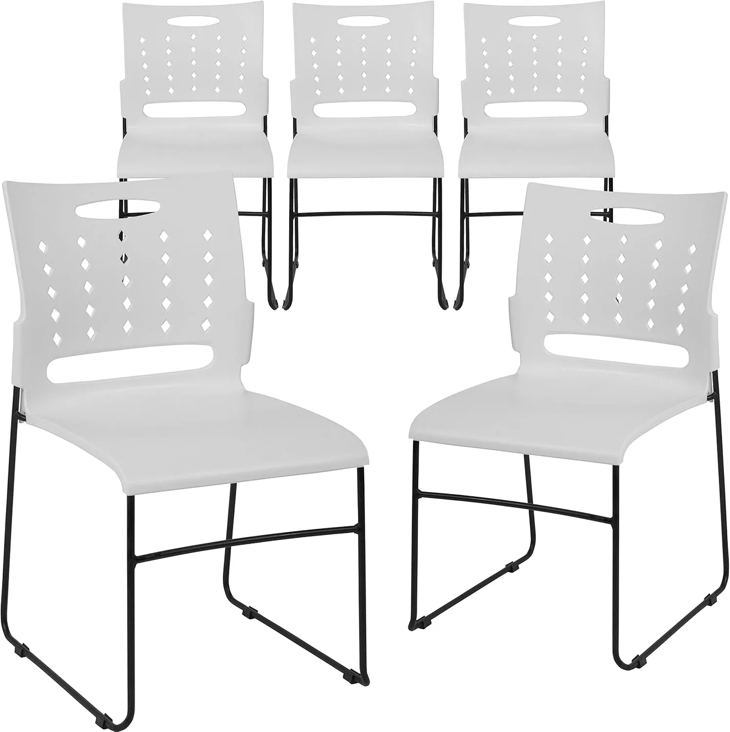 Flash Furniture 5 Pack HERCULES Series 881 lb. Capacity White Sled Base Stack Chair with Air-Vent Back