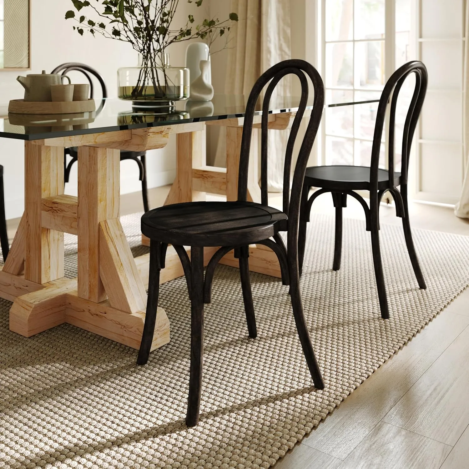 Flash Furniture Betsy Commercial Solid Wood Dining Chair, Thonet Style, Stackable Design, Mortise and Tenon, 350 lbs. Static Weight Capacity, Early American