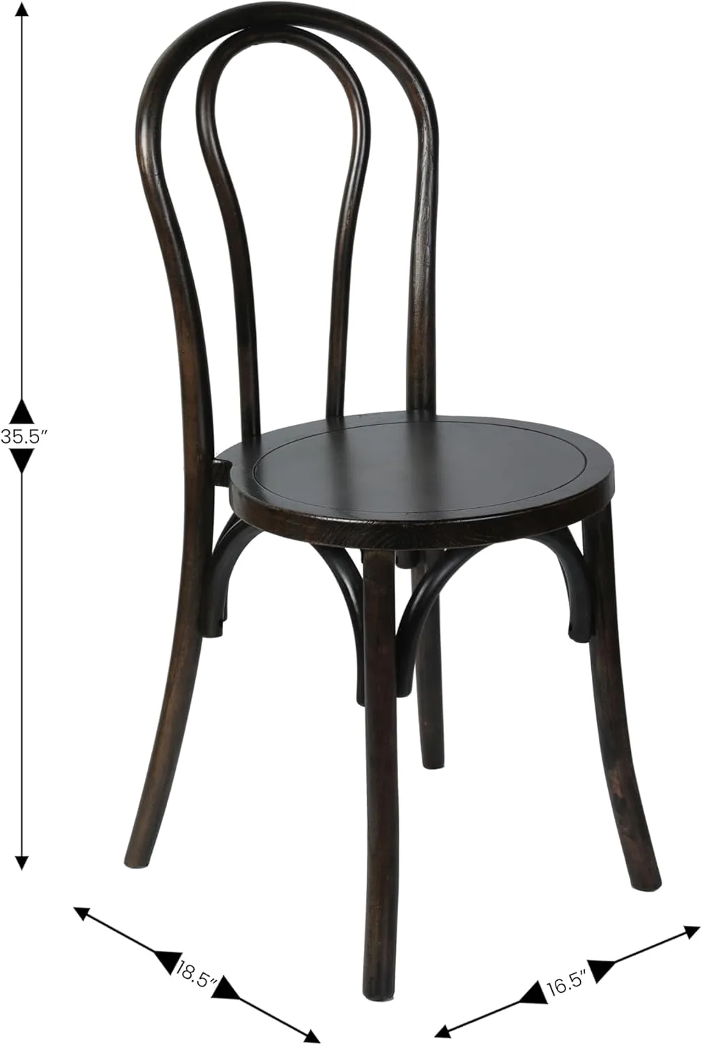 Flash Furniture Betsy Commercial Solid Wood Dining Chair, Thonet Style, Stackable Design, Mortise and Tenon, 350 lbs. Static Weight Capacity, Early American
