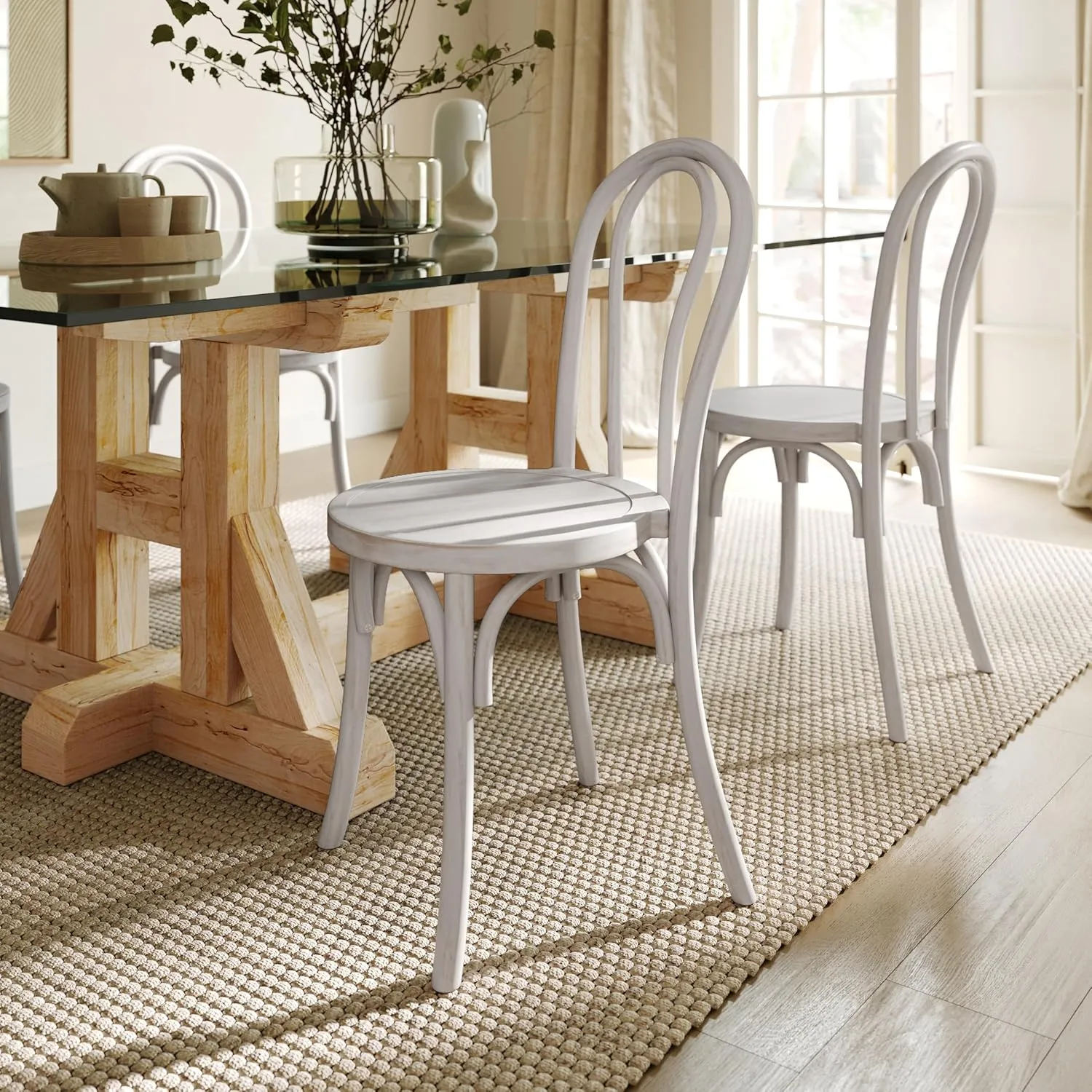 Flash Furniture Betsy Commercial Solid Wood Dining Chair, Thonet Style, Stackable Design, Mortise and Tenon, 350 lbs. Static Weight Capacity, White Wash