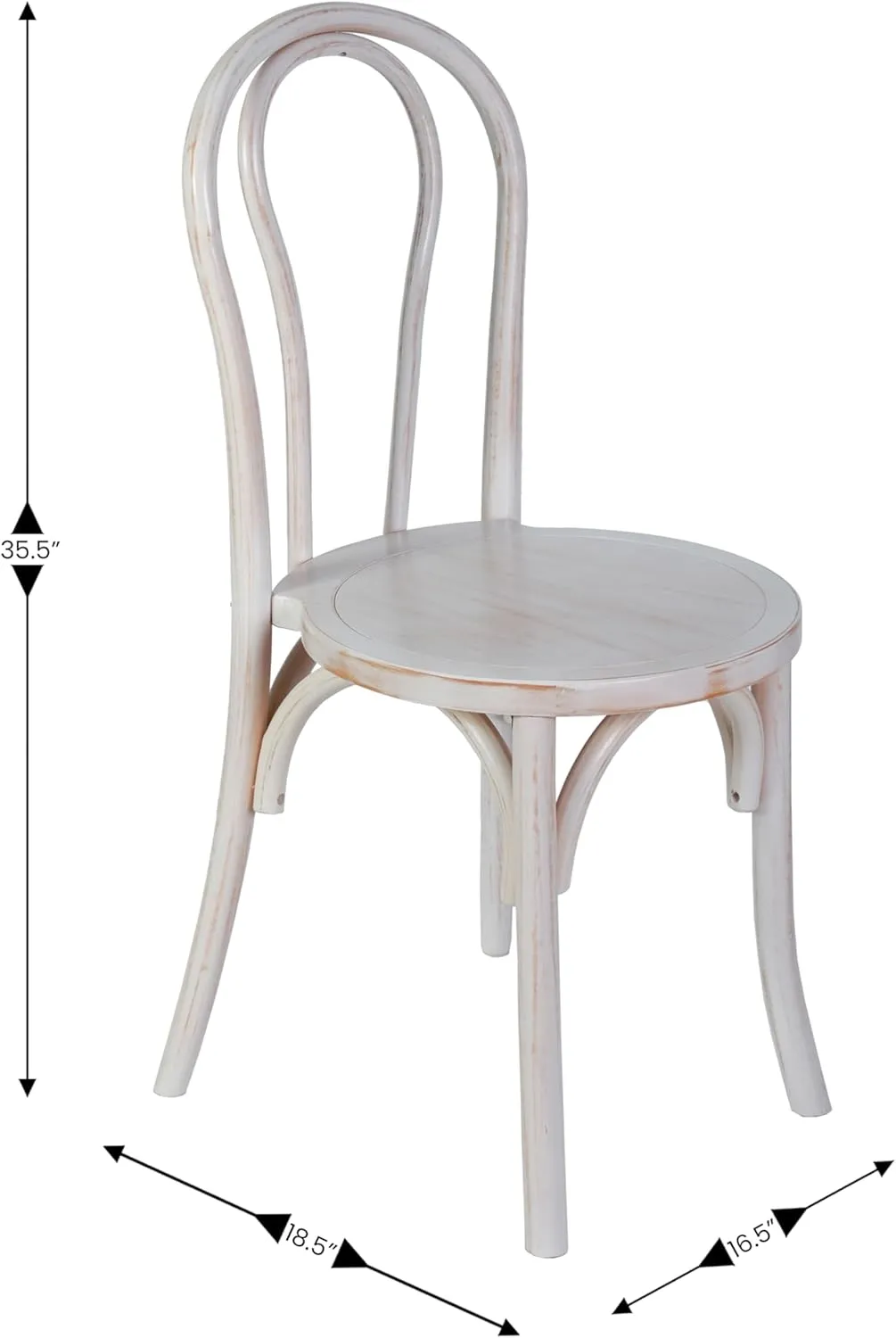 Flash Furniture Betsy Commercial Solid Wood Dining Chair, Thonet Style, Stackable Design, Mortise and Tenon, 350 lbs. Static Weight Capacity, White Wash