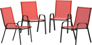 Flash Furniture Brazos Series Red Outdoor Stack Chair with Flex Comfort Material and Metal Frame, Set of 4