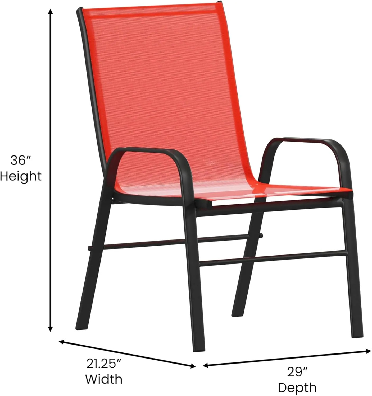 Flash Furniture Brazos Series Red Outdoor Stack Chair with Flex Comfort Material and Metal Frame, Set of 4