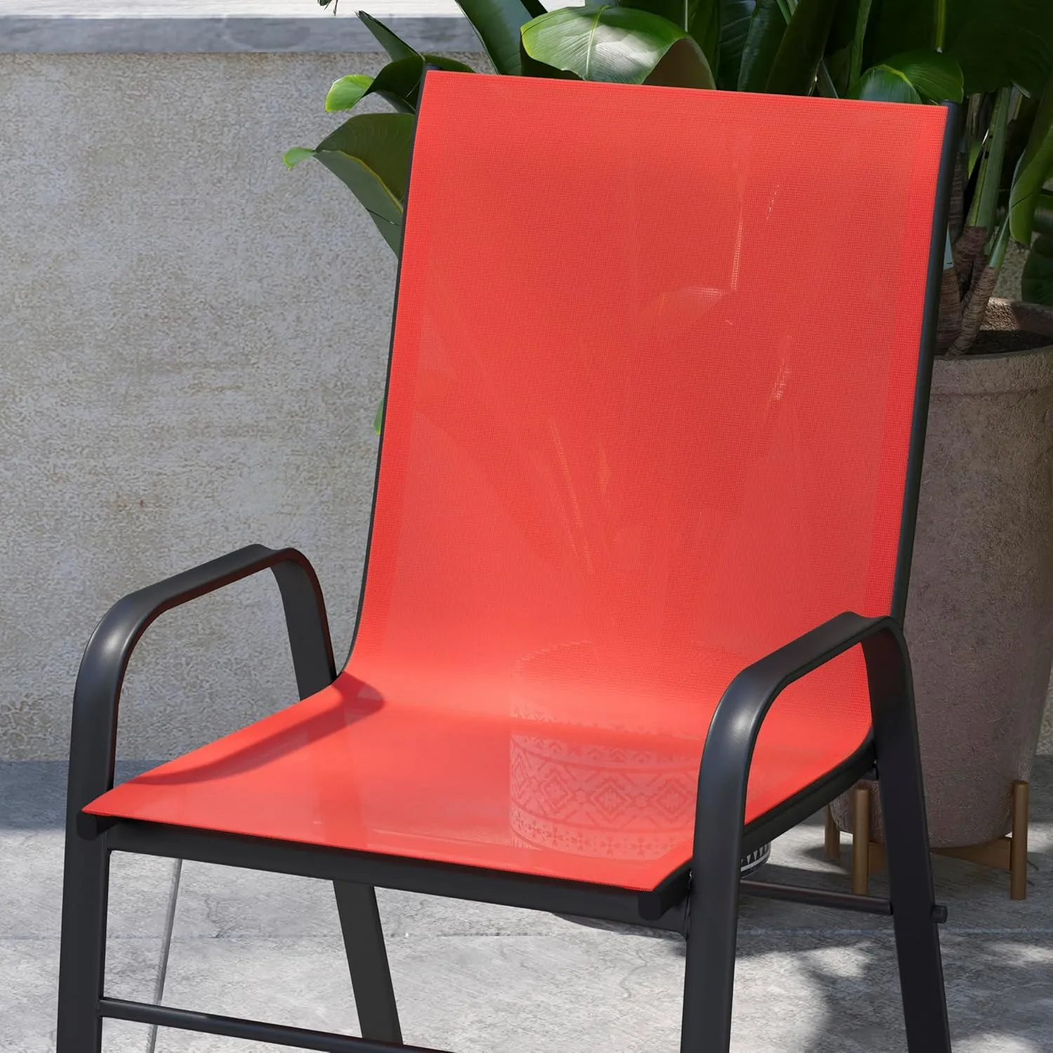 Flash Furniture Brazos Series Red Outdoor Stack Chair with Flex Comfort Material and Metal Frame, Set of 4
