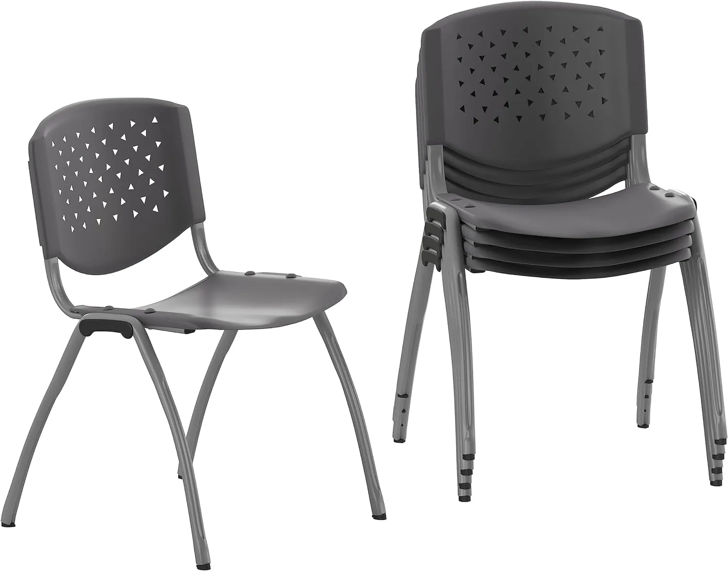 Flash Furniture HERCULES -5 Pack 880 lb. Capacity Gray Plastic Stack Chair | Comfortable Seating with Durable Design