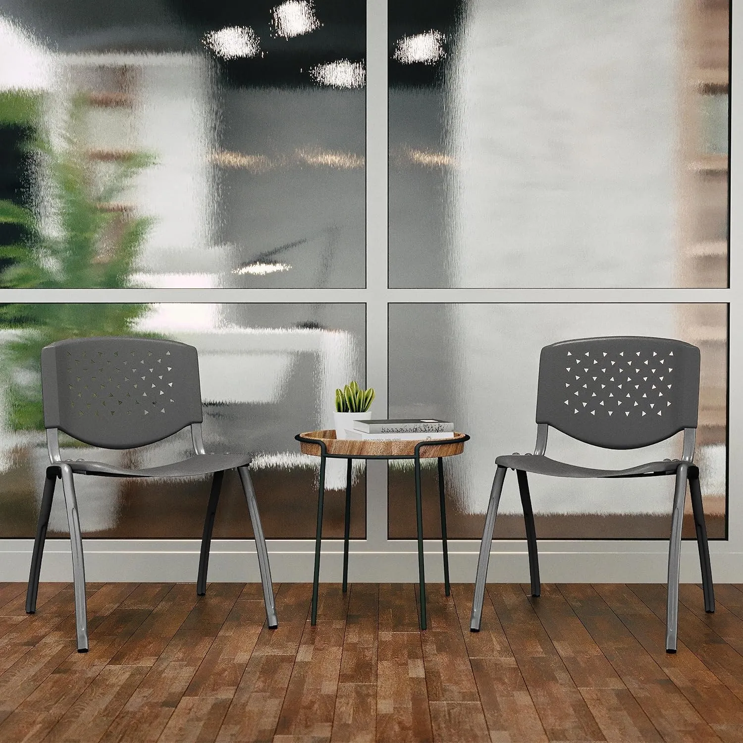 Flash Furniture HERCULES -5 Pack 880 lb. Capacity Gray Plastic Stack Chair | Comfortable Seating with Durable Design