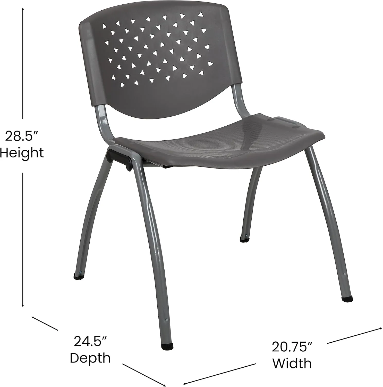 Flash Furniture HERCULES -5 Pack 880 lb. Capacity Gray Plastic Stack Chair | Comfortable Seating with Durable Design