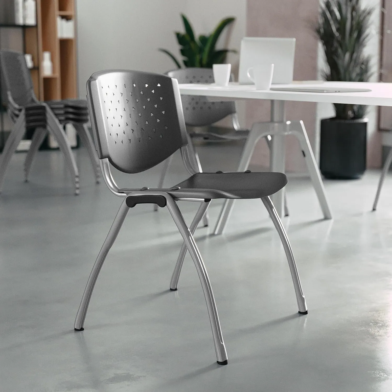 Flash Furniture HERCULES -5 Pack 880 lb. Capacity Gray Plastic Stack Chair | Comfortable Seating with Durable Design