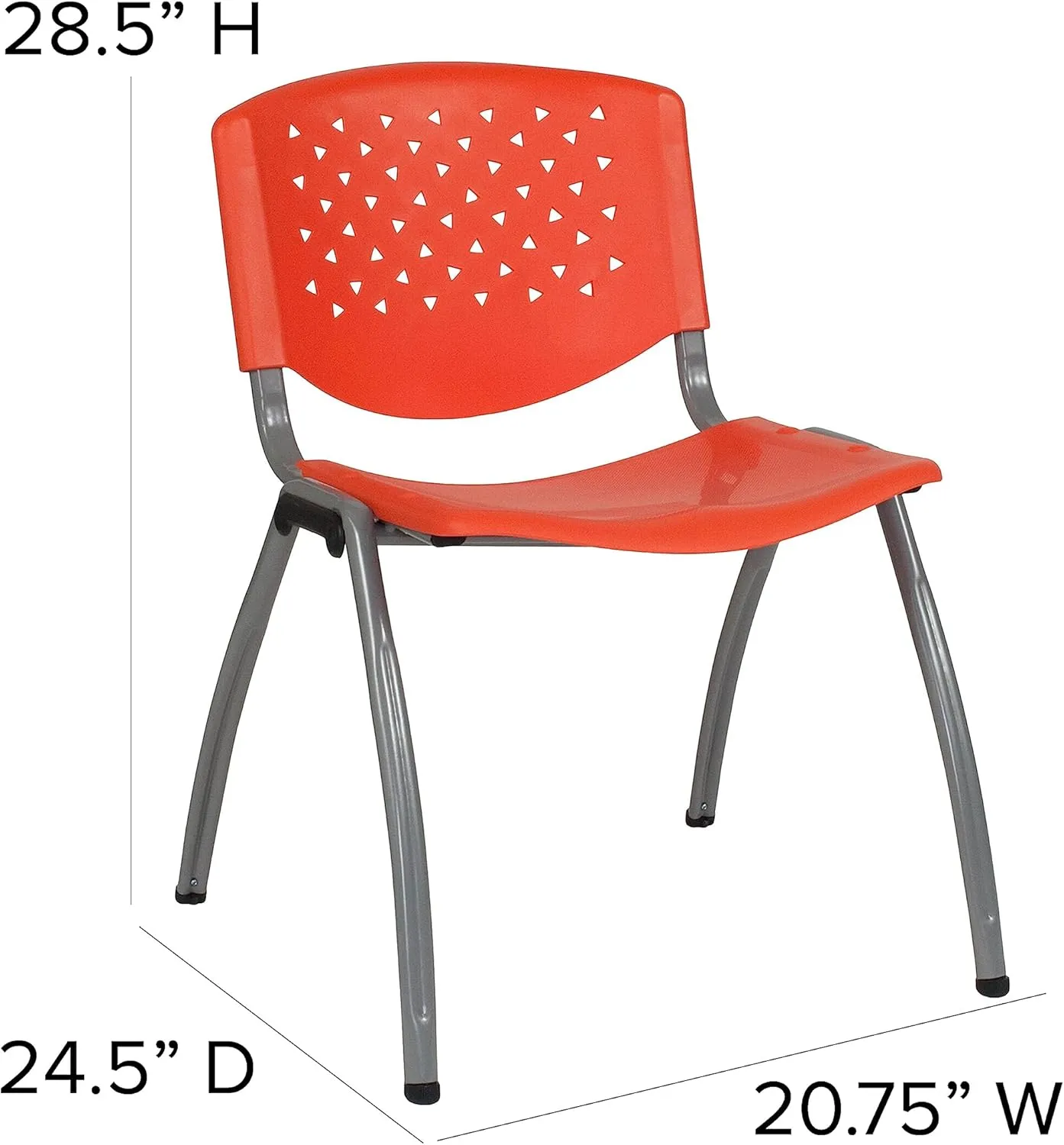 Flash Furniture HERCULES -5 Pack 880 lb. Capacity Orange Plastic Stack Chair | Comfortable Seating with Durable Design