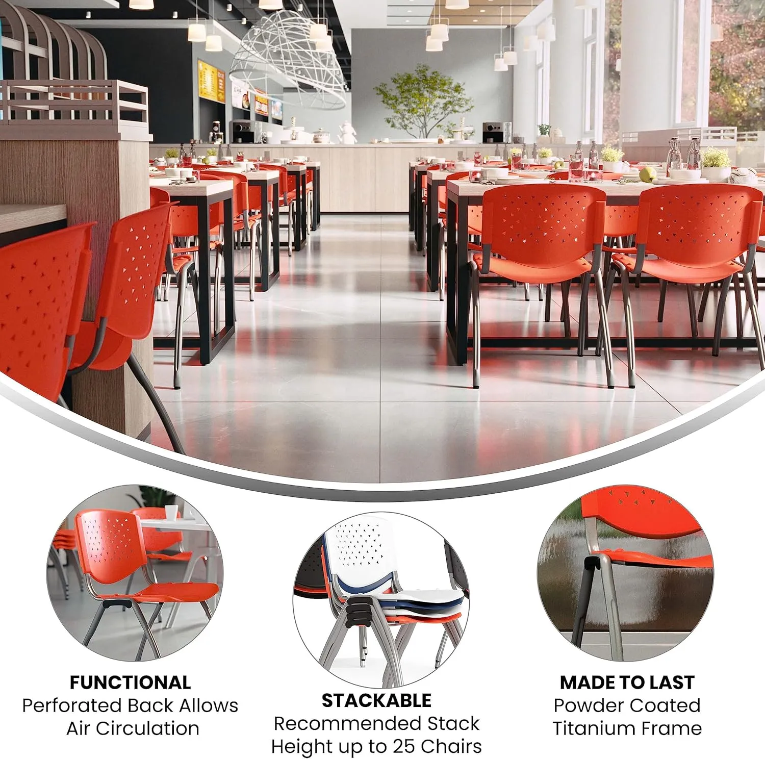 Flash Furniture HERCULES -5 Pack 880 lb. Capacity Orange Plastic Stack Chair | Comfortable Seating with Durable Design