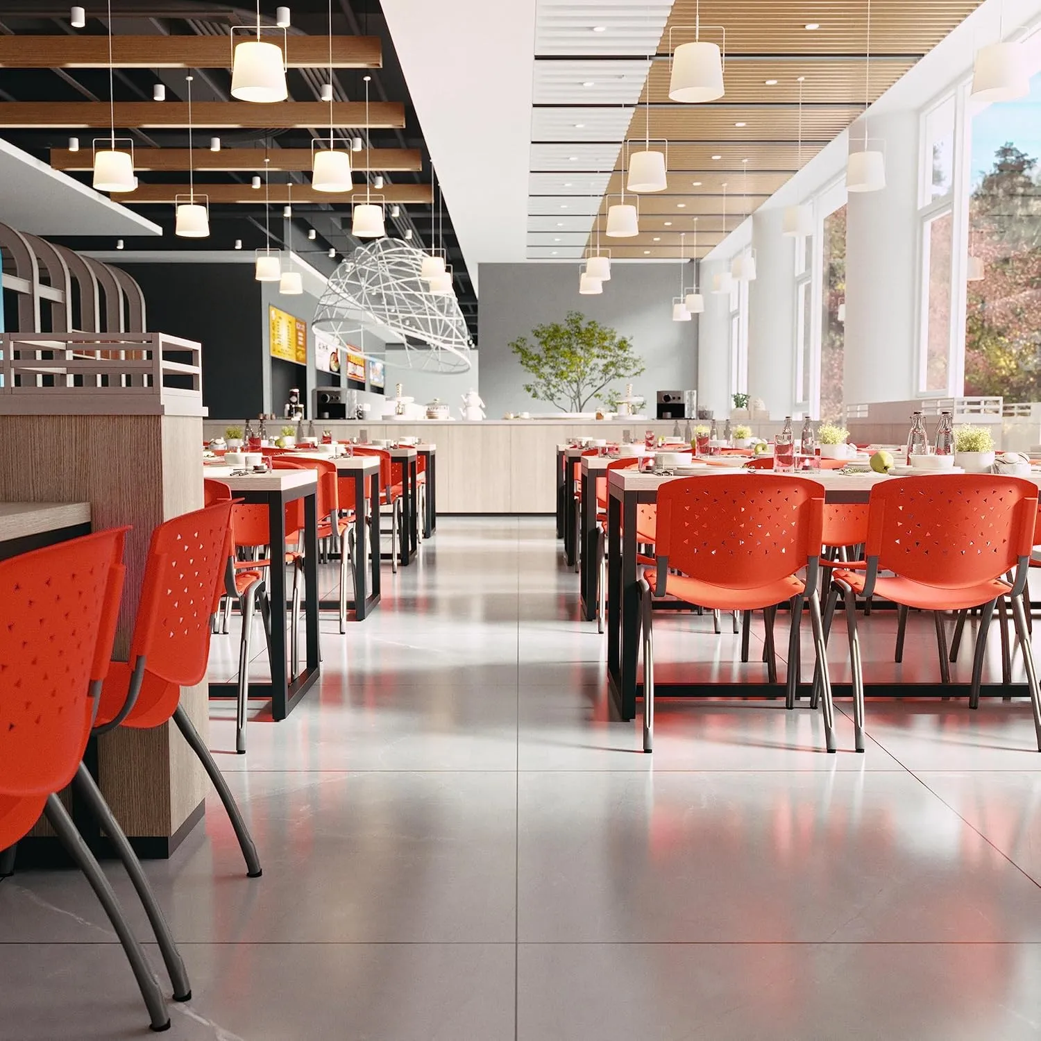 Flash Furniture HERCULES -5 Pack 880 lb. Capacity Orange Plastic Stack Chair | Comfortable Seating with Durable Design