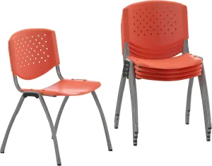Flash Furniture HERCULES -5 Pack 880 lb. Capacity Orange Plastic Stack Chair | Comfortable Seating with Durable Design
